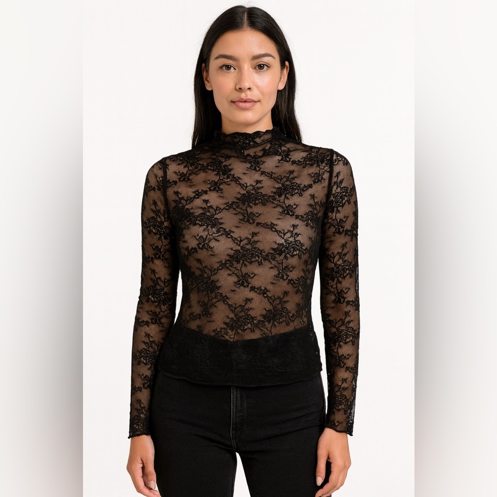 Black Lace Long Sleeve Top